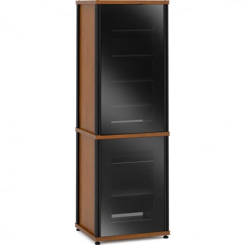 Synergy 703 70" Tall AV Cabinet Audio Rack in Cherry, Glass Doors & Black Frame