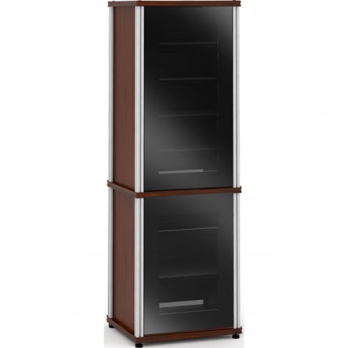 Synergy 703 70" Tall AV Cabinet Audio Rack in Walnut, Glass Doors & Aluminum Frame