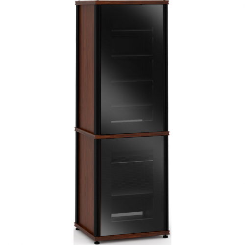 Synergy 703 70" Tall AV Cabinet Audio Rack in Walnut, Glass Doors & Black Frame