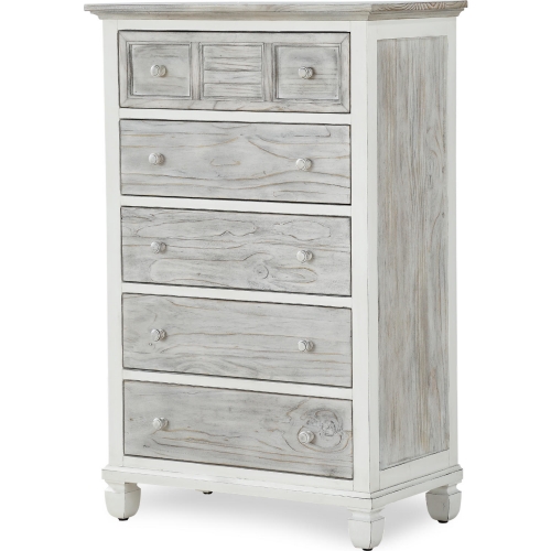 Islamorada 5 Drawer Chest in Distressed Gray & White