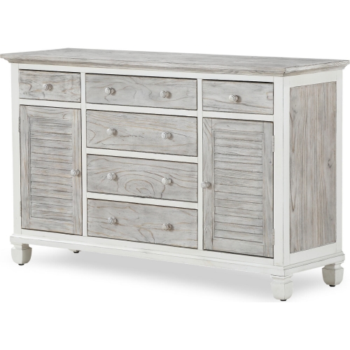 Islamorada 6 Drawer 2 Door Dresser in Distressed Gray & White