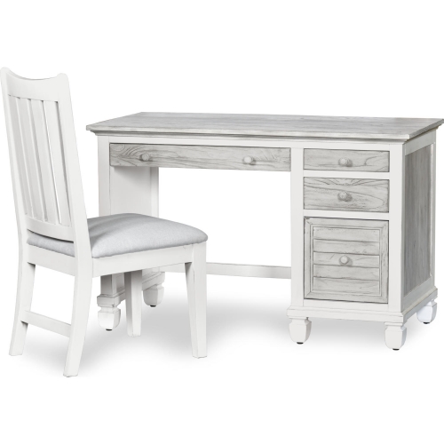 Islamorada Desk & Chair Set in Distressed Gray & White