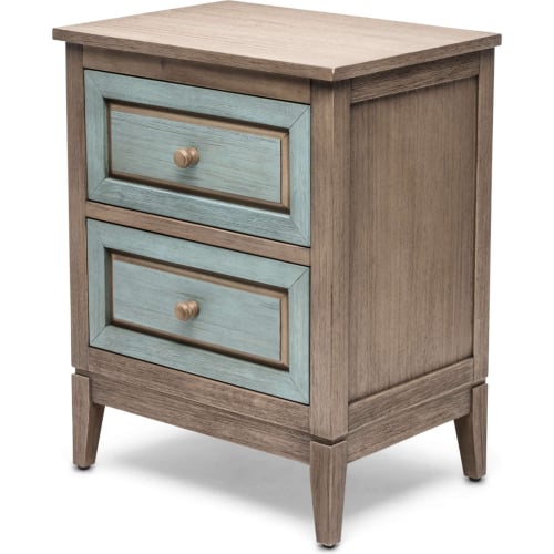 Sanibel 2 Drawer Nightstand in Distressed Green & Grey Finish Wood