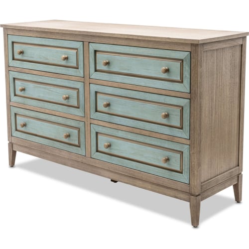 Sanibel 6 Drawer Dresser in Distressed Green & Grey Finish Wood