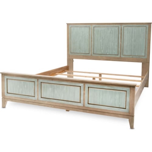 Sanibel King Bed in Distressed Green & Grey Finish Wood