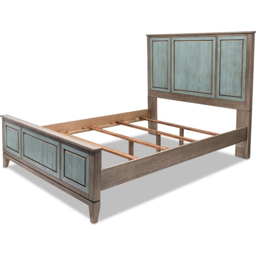 Sanibel Queen Bed in Distressed Green & Grey Finish Wood