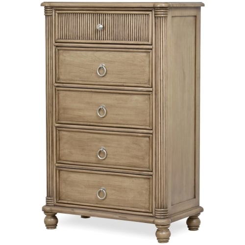 Malibu 5 Drawer Chest in Natural Wood & Wicker