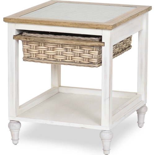 Island Breeze 1 Basket End Table in Weathered Wood & White