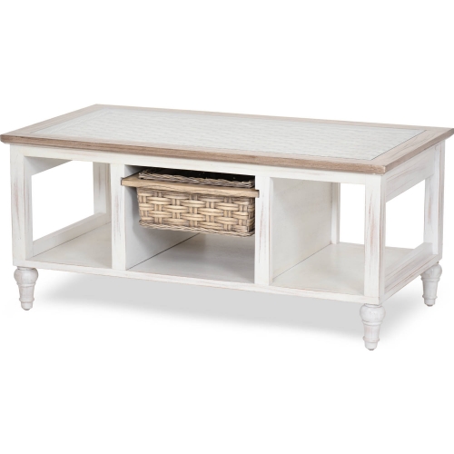 Island Breeze 1 Basket Coffee Table in Weathered Wood & White