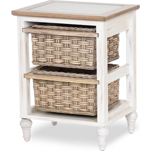 Island Breeze 2 Basket Storage Cabinet in Weathered Wood & White