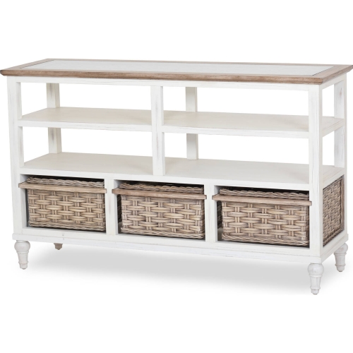 Island Breeze 3 Basket Entertainment Center in Weathered Wood & White