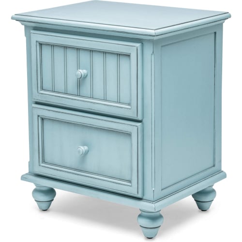 Monaco 2 Drawer Nightstand in Lightly Distressed Blue Wood