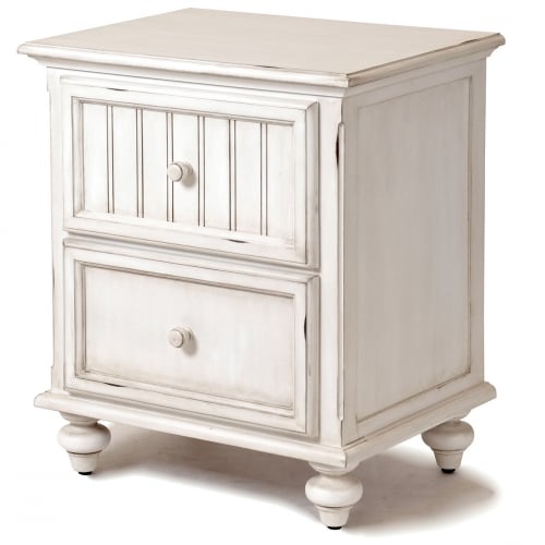 Monaco 2 Drawer Nightstand in Lightly Distressed White Wood