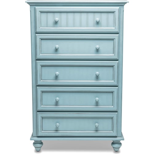 Monaco 5 Drawer Chest in Lightly Distressed Blue Wood