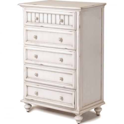 Monaco 5 Drawer Chest in Lightly Distressed White Wood