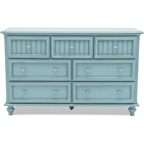 Monaco 7 Drawer Dresser in Lightly Distressed Blue Wood