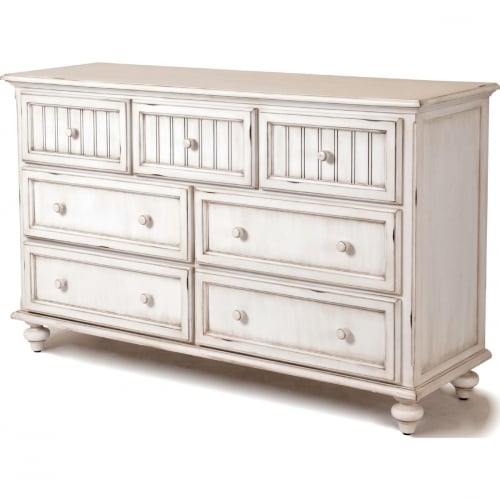 Monaco 7 Drawer Dresser in Lightly Distressed White Wood