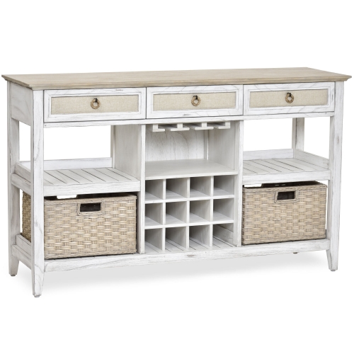 Captiva Island Sideboard w/ Wine Rack & 2 Baskets in Sand & Distressed White