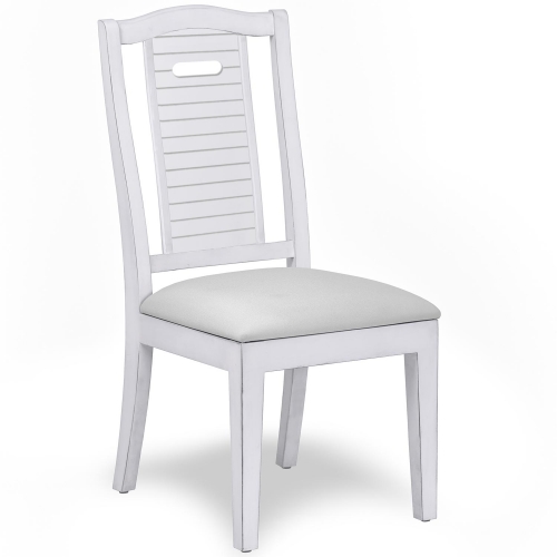 Islamorada Shutter Back Dining Chair in White Wood & Gray Fabric (Set of 2)