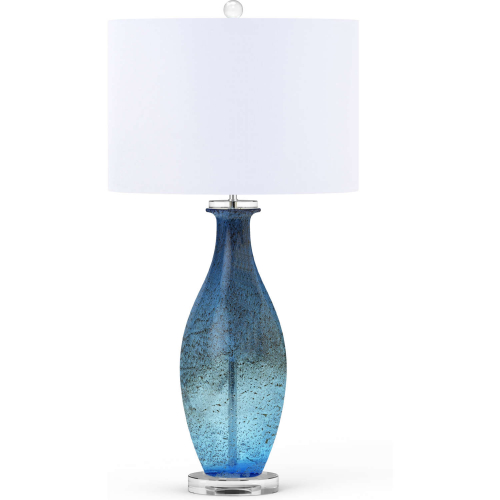 Everly 30"H Table Lamp in Blue Art Glass, Crystal & Linen (Set of 2)