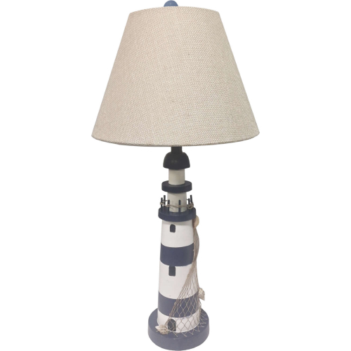 Lighthouse 30"H Table Lamp w/ USB in Blue & White Poly (Set of 2)