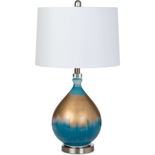 Jasmine 27"H Table Lamp Gold/Blue Glass & Linen (Set of 2)