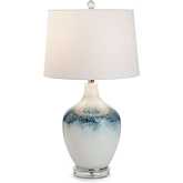 Coast 28.5"H Table Lamp in Blue & White Glass & Linen (Set of 2)