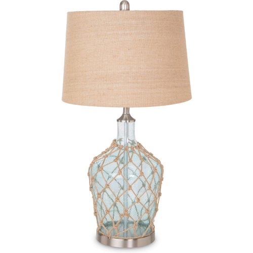 Cast 28"H Table Lamp in Blue & Clear Bubble Glass, Rope & Linen (Set of 2)