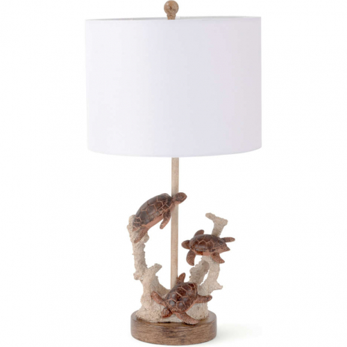 Turtles 27"H Table Lamp in Natural & Coral Poly & Linen (Set of 2)