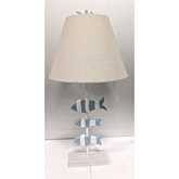 School of Fish 28"H Table Lamp in Blue & White Fish Shapes & Linen (Set of 2)