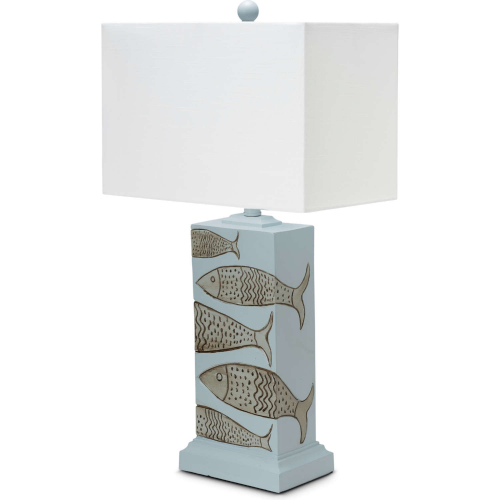 Pompano 28"H Table Lamp in Hand painted Fish Print Poly & Linen (Set of 2)