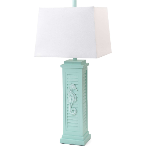 Sea Horse Shutter 32"H Table Lamp with USB in Teal Poly & Linen (Set of 2)