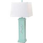 Sea Horse Shutter 32"H Table Lamp with USB in Teal Poly & Linen (Set of 2)