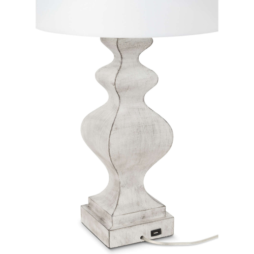 Cyrus 32"H Table Lamp w/ USB in White Poly & Linen (Set of 2)