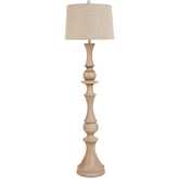 Emma 63"H Floor Lamp in Distressed Beige Poly & Linen