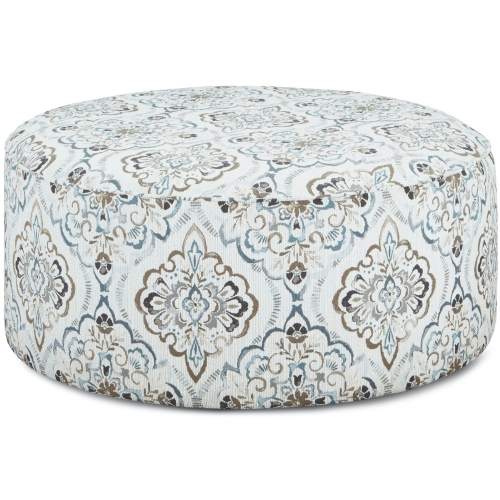 39" Round Cocktail Ottoman in Glenville Cascade Multicolor Fabric