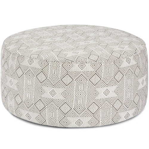 39" Round Cocktail Ottoman in Nyos Charcoal Grey Geometric Fabric