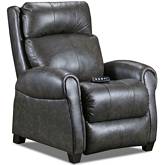 Saturn SoCozi Massage Next Level Power Recliner w/ Headrest in Grey Top Grain Leather