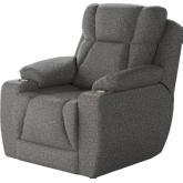 Challenger Big Man's Power Headrest WallHugger Recliner in Charcoal Grey Printed Velvet Microfiber