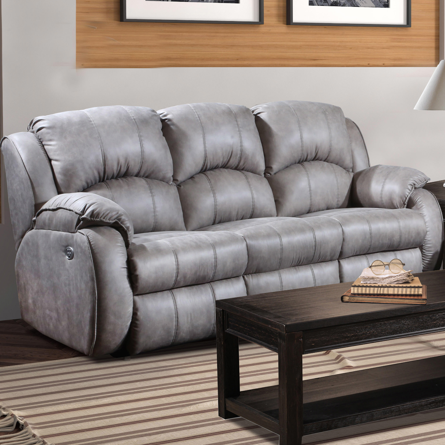 Southern Motion 705-61P 173-09(Amp'D) Cagney Power Headrest Double  Reclining Sofa in Nickel Grey Fabric
