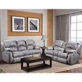 Cagney Power Headrest Double Reclining Sofa & Console Loveseat in Grey Fabric