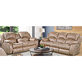 Cagney Power Headrest Double Reclining Sofa & Console Loveseat in Brown Fabric