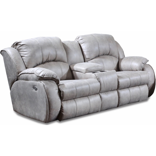 Cagney Power Headrest Double Reclining Console Loveseat in Nickel Grey Fabric