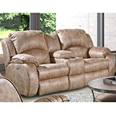 Cagney Power Headrest Double Reclining Console Loveseat in Brown Fabric