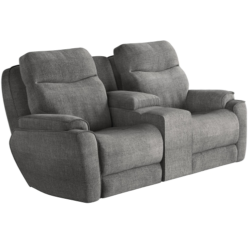 Show Stopper Double Reclining Console Loveseat with Cupholders in Grey Fabric