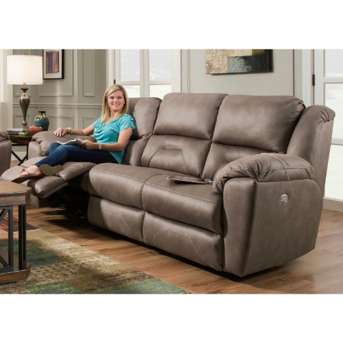 Pandora Power Headrest Double Reclining Sofa in Latte Velvet Microfiber