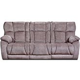 Wild Card Manual Reclining Sofa with Drop Tray Table in Brown Brindle Velvet Fabric