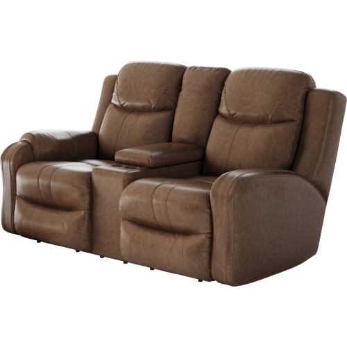 Marvel Power Headrest Reclining Console Loveseat w/ USB in Hickory Brown Fabric