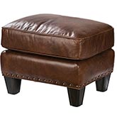 Alvarado Ottoman in Coffee Brown Top Grain Leather w/ Nailhead