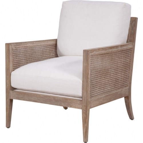 Bakersfield Chair in Vanilla Fabric, Gray Wood & Cane